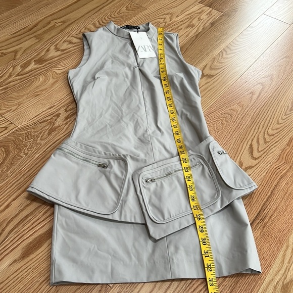 New! Zara small belted sleeveless mini dress with pockets in stone color. - Picture 11 of 16